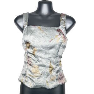 Max Nugus Haute Couture Silver Floral Crinkle Corset Top Square Neck Metallic L